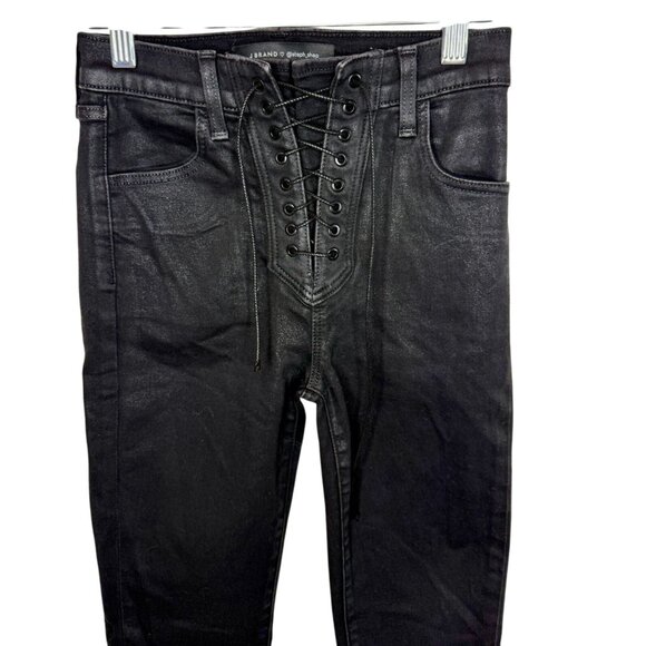 J Brand High Rise Lace up Skinny Jeans in Black Vendetta -  Size 24 - Picture 2 of 11